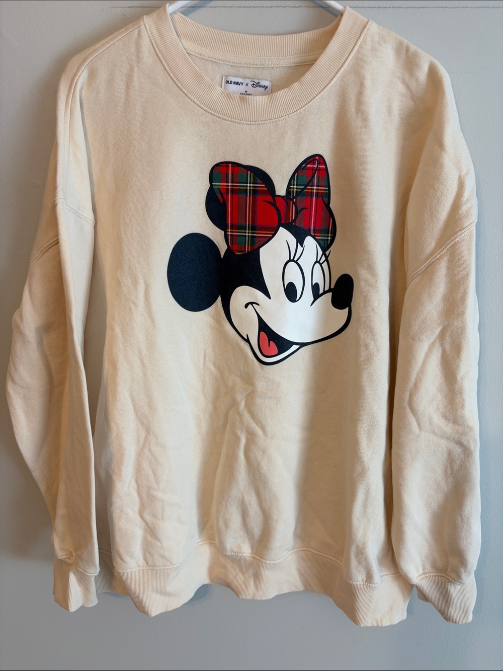 Old Navy Cream Disney Crewneck Sweatshirt with Minnie Mouse. Med. Oversized.